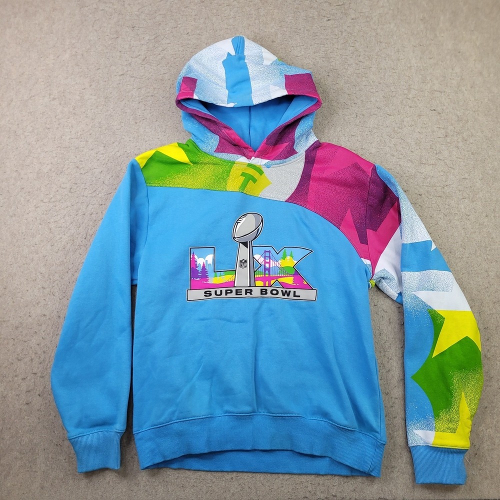 2026 NFL Super Bowl 60 Bay Area Seahawks Patriots Blue Colorful Youth XL Stretch